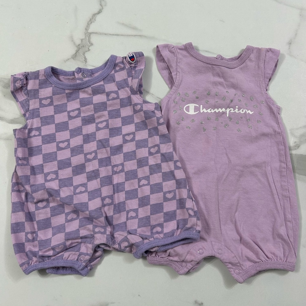 Lot of 2 purple baby girl Champion rompers size 0-3 months